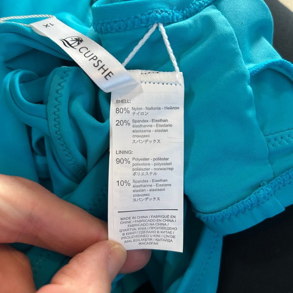 Cupshe Bikini Top Size 1X Teal Blue Tie Back NWT - Picture 6 of 7